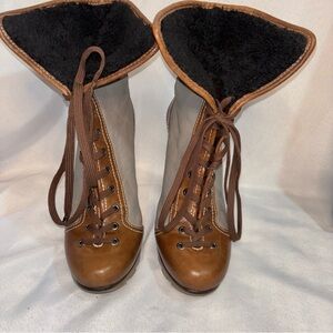 BCBGMAXAZRIA Women’s ‘s Brown Lace Up Booties Shearling  6.5 /36.5